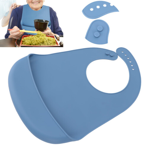 Adult silicone bib waterproof soft comfortable blue