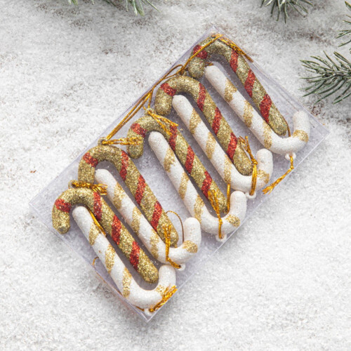 Christmas Candy Cane Ornament Red White Gold 10pcs 6.5cm 2