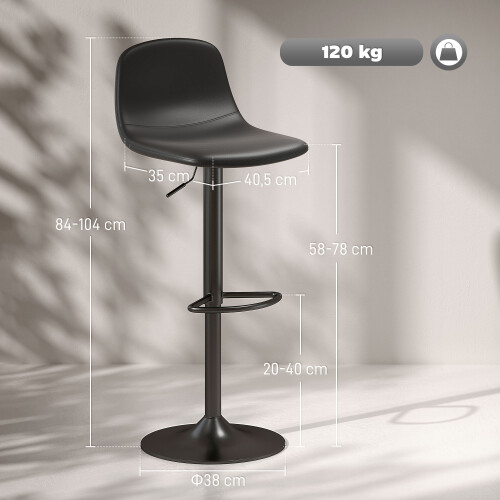 Homcom Taburetes de Bar Negro 40.5 x 44 x 104 cm 2