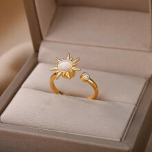 (resizable Main Stone Color R05) Women's Anti-Stress Anxiety Ring Sun Pendant Spinning Ring 2025 Fashion Birthday Jewelry Gift