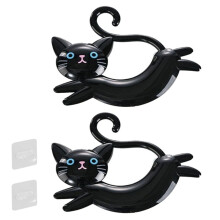 Wall-Mounted Cat-Shaped Towel Bar, Punch-Free Cute Towel Rack, Cartoon Towel Rack Behind the Door Black