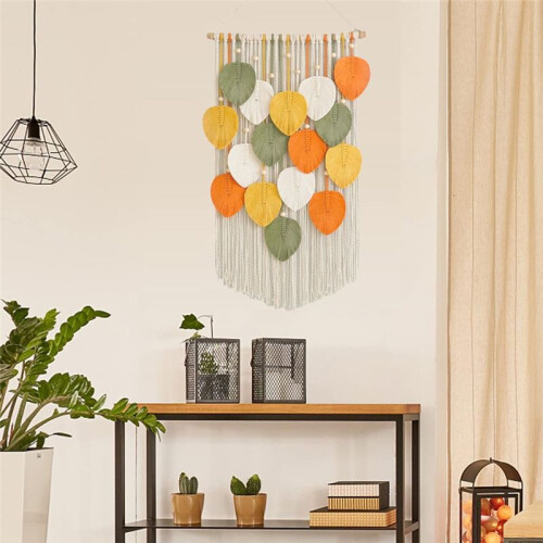 Macrame Gobeläng Vägghängande - Handvävd Boho Gobeläng Höstlöv Väggdekor, för Sovrum Vardagsrum Sovsal 1