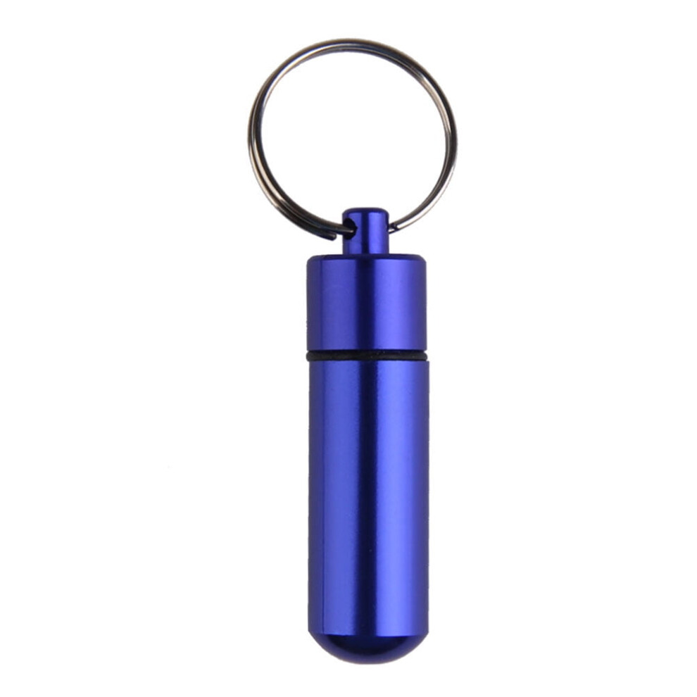 Aluminum pill bottle case waterproof keychain blue
