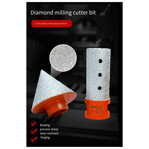 Brazed Diamond Milling Bit Chamferer Ceramic Tile Hole Expander 5/8-11 Thread Adapter Conical Stone Grinding Bits 3Pcs 2