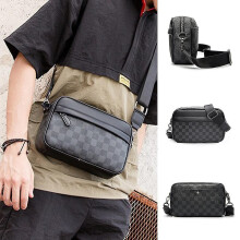 Men Casual Plaid Shoulder Bag Leather Sports Messenger Bags