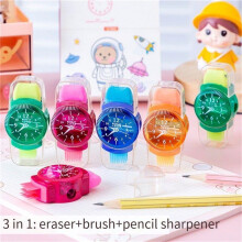 Pencil Sharpener with Eraser and Cleaning Brush 3-in-1