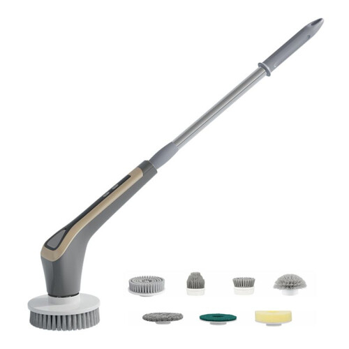 Electric Spin Scrubber Shower Scrubber Ipx7 with 7 Replaceable Brush Heads and Adjustable Removable Extension Handle B