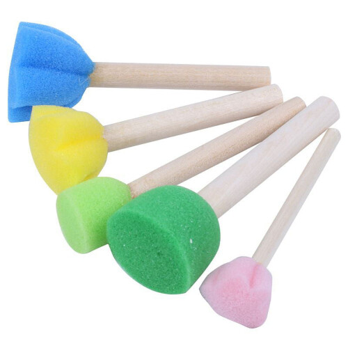 Sponge Paint Brushes Wooden Handle 5 Pieces