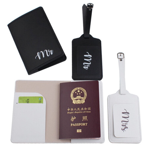 HESITONE PU Leather Mr & Mrs Luggage Tags 4pcs 1