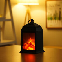 Hengsof Fireplace Lantern LED Flame Effect 36cm Metal