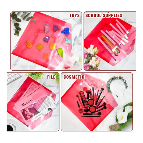 12Pcs Plastic Document Envelopes with Snap Closure for A4 Size Documents, Polyethylene Folders for School & Supplies A