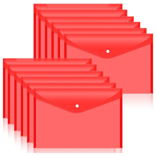 12Pcs Plastic Document Envelopes with Snap Closure for A4 Size Documents, Polyethylene Folders for School & Supplies A 1