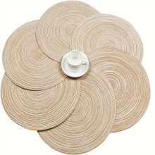 12 Stuks Ronde Gevlochten Placemats Wasbare Ronde Placemats voor Keuken Eettafel, Ronde Geweven Stoffen Tafelmatten voor Binnen
