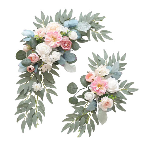 Artificial Wedding Arch Flowers Blue Pink 2 Pieces 1