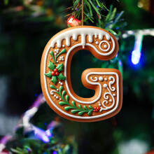 Wooden Christmas Stocking Letter Tag Gold A 1pc