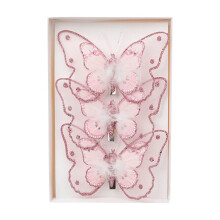 Pink and gold glitter butterfly clip-on ornament