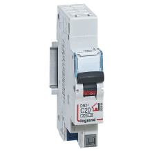 LEGRAND - Disjoncteur Phase + Neutre 230V DNX³ - Pouvoir de Coupure 3000A - 20A Courbe C - Bornes automatiques - 1 Module - Fabriqué En France