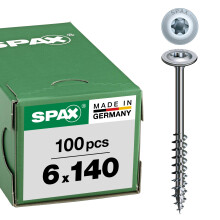 SPAX Vis à bois, 6 x 140 mm, 100 pièces, Filetage partiel, Tête disque, T-STAR plus T30, 4CUT, WIROX - 0251010601405
