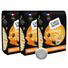 CARTE NOIRE – Café en Dosettes Souples Classique N5 – Pur Arabica - 3 Paquets de 60 Dosettes – Compatibles Senseo (180 dosettes)
