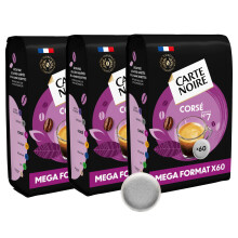 CARTE NOIRE – Café en Dosettes Souples Corsé N7 – Riche en Arabica - 3 Paquets de 60 Dosettes – Compatibles Senseo (180 dosettes)