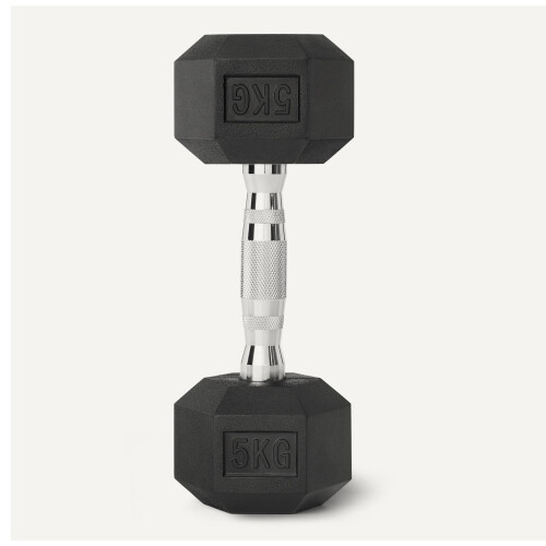 Rubber Encased Hex Dumbbell Weights Set, 5 kg, Black 2