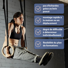 ALPIDEX Anneaux de Sport et de Gymnastique pour entraînement | e-Book Inclus – Fixation de Porte et Sangle de Fixation sécurisée avec marquage