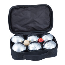 Relaxdays Boules pétanque, 6X en métal, cochonnet & Outil de Mesure, Jeu Jardin avec étui de Transport, argenté/Noir