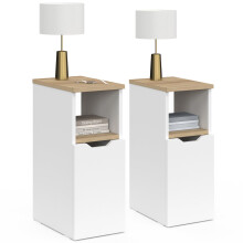 IDMarket - Lot de 2 Tables de Chevet étroites Anouk 1 Porte avec Niche Blanc et Bois