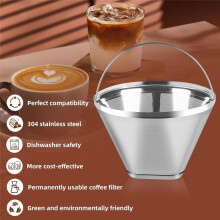 Stainless Steel Coffee Filter, Suitable for Coffee Filter Replacement, 4 Cone Permanent Coffee Filter 2Pcs
