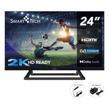 Smart Tech 24HN01V3CA HD LED TV 24 Pouces (60cm) Triple Tuner Dolby Audio H.265 HDMI USB, Résolution: 1366 (H) 768 (V); Chargeur 12 Volts