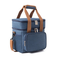 Insulated Lunch Bag Double-Layer Leakproof Waterproof Lunch Bag with Shoulder Strap Picnic Camping Bag Navy