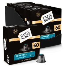 CARTE NOIRE - Capsules de Café Espresso Classique N7 Compatibles Nespresso - Café Arabica - Lot de 4 x 60 Capsules Aluminium - Fabriqué en France