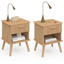 IDMarket - Lot de 2 Tables de Chevet Juliette 1 tiroir avec Niche Effet Lattes tasseau Bois