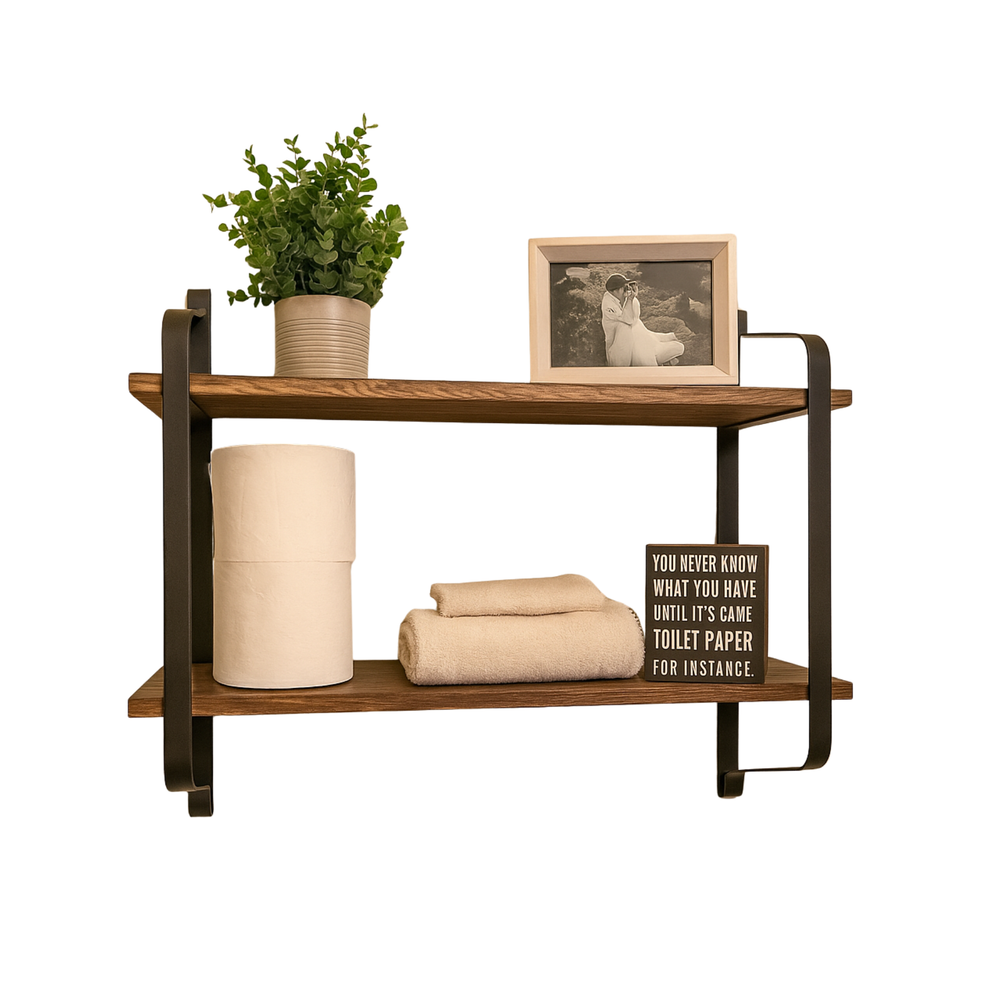 Rafaelo Mobilia Unisex Brown Industrial 2 Tier Wooden Floating Shelf In - Image 2