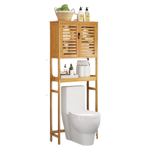 Bamboo Over Toilet Storage Unit With Cabinets