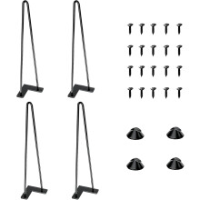 Pieds de Table en Métal Épingle à Cheveux 51 cm Set de 4 avec Protections de Sol et Vis Acier Noir pour Meuble DIY