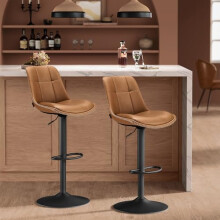 VASAGLE Bar Stools Set of 2, Height Adjustable Swivel Kitchen Stools, Quilt, Synthetic Leather Bar Chairs with Back and Footrest, Dining Room,