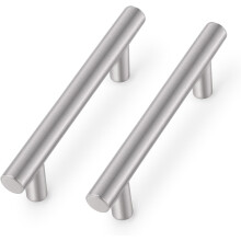 Poignées de Meubles Acier Inoxydable Nickel Satiné en T 15,2 cm pour Tiroir Placard Cuisine Salle de Bain - Lot de 6