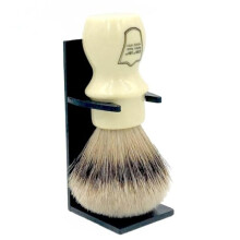 Parker Safety Razor, 100% Silvertip Badger Shaving Brush with Brush Stand - Extra Dense and Extra Soft Bristles - Deluxe Handmade Mug Shaving Brush