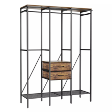Industrial Rustic Open Wardrobe Garment Rail With Storage Shelves And Drawers