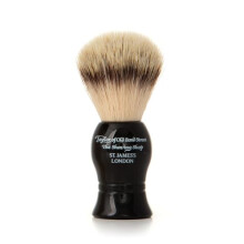 Taylor of Old Bond Street shaving brush with vegan friendly synthetic fibres. This entry-level shaving brush features a black resin handle. Made in