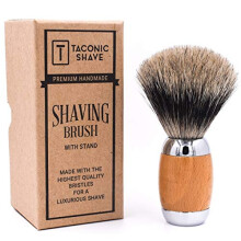 Taconic Shave's Extra Dense 100% 3-Band Pure Badger Shaving Brush With Deluxe Beechwood And Chrome Handle, Shaving Stand Included