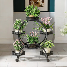 Round Metal Indoor Outdoor Plant Stand Organiser With 6 Tiers Black