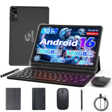 CUPEISI 10inch Android 13 Tablet, 12GB RAM+128GB ROM/1TB Expandable Tablet PC, 2 in 1 with Keyboard, 2.0GHz Quad-Core HD CPU, Google Certified 5G WiFi