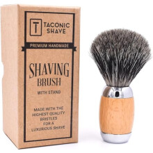 Taconic Shave's Extra Dense 100% Mixed Badger Luxury Shaving Brush with Deluxe Beechwood and Chrome Handle, Shaving Stand Included