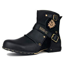 COWSDELLA Men's Leather Chukka Cowboy Stylish Motorcycle Biker Boots Hiking Fashion Casual Ankle Side Zipper Shoes