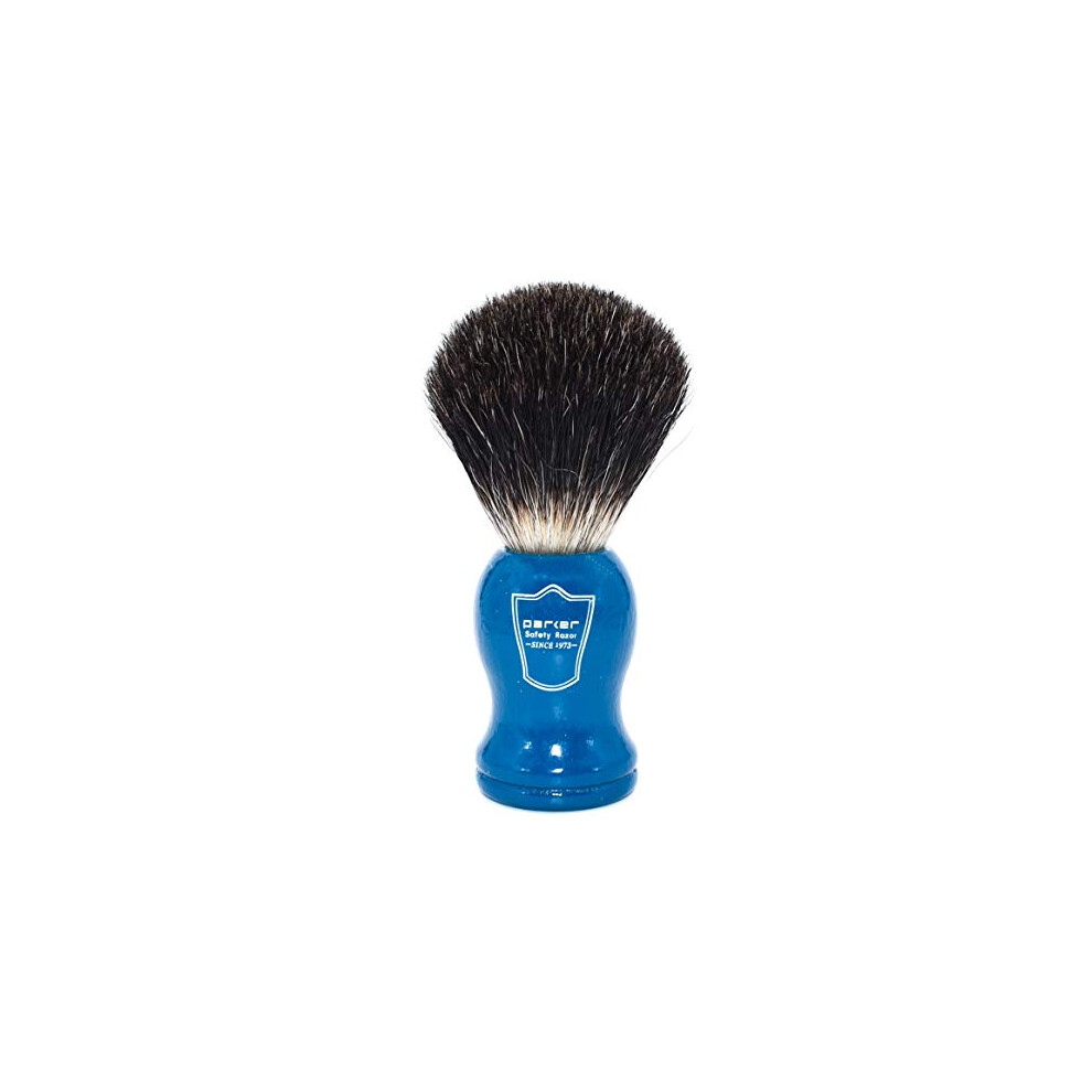 Parker Safety Razor 100% Black Badger Bristle Shaving Brush With Blue Wood Handle - Brush Stand Included