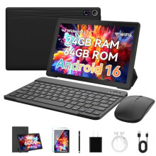 MUISOO Tablets 10 inch Tablet Android 16,24GB RAM 64GB ROM 1TB Expand,5G WiFi 6,1280 x 800 HD/Dual 5MP+8MP Camere,Android Tablet with Keyboard, Mouse,