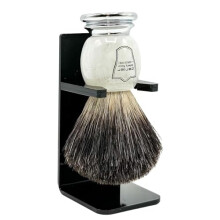 Parker Safety Razor 100% Black Badger Bristle Shaving Brush With Marbled Handle - Brush Stand Included