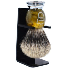 Parker Safety Razor 100% Pure Badger Bristle Faux Horn Handle Shaving Brush with Brush Stand